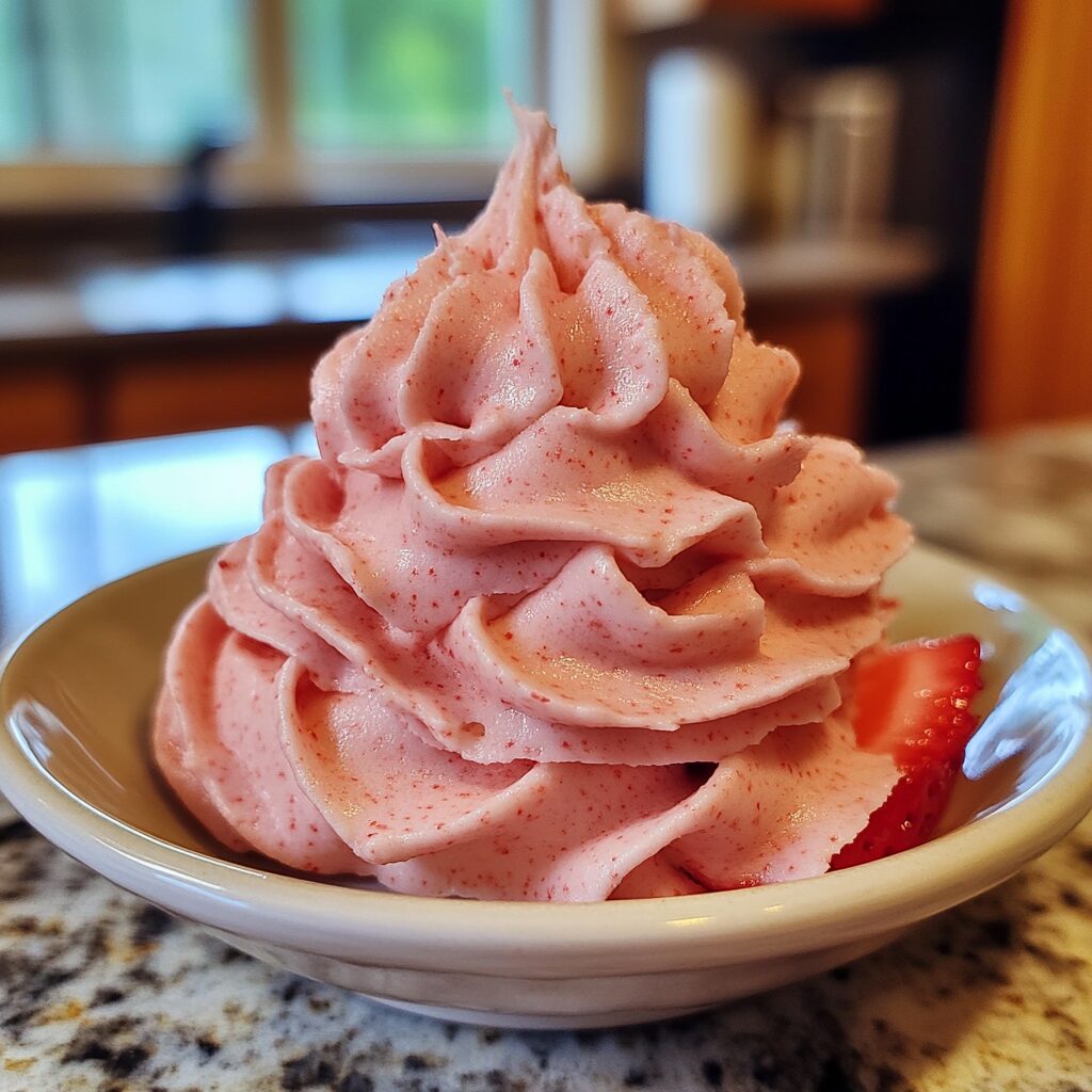 Strawberry Frosting served on a plate in natural light