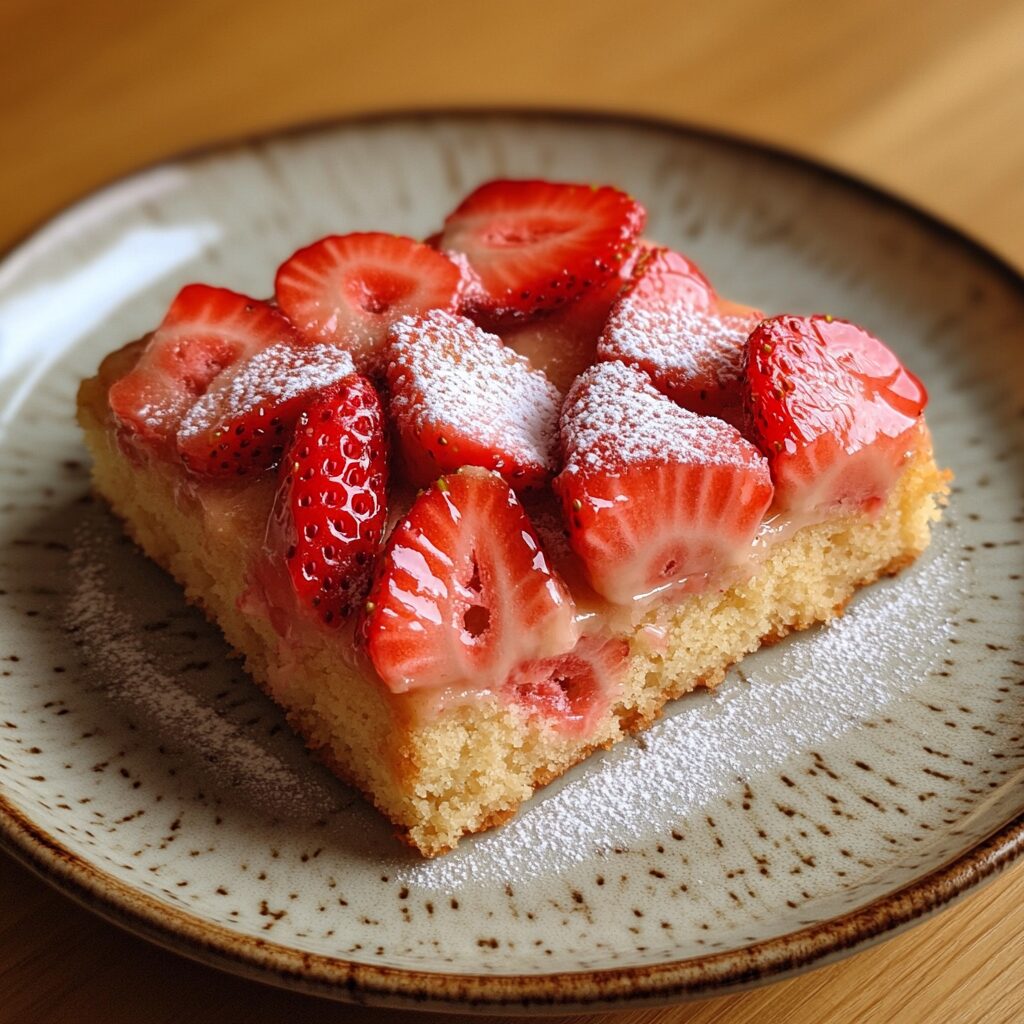 Strawberry Pound Cake served on a plate in natural light