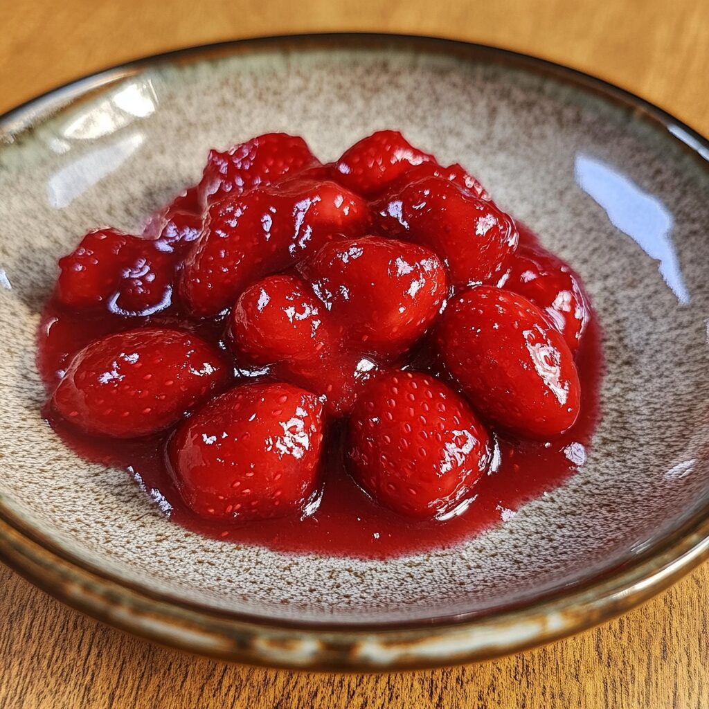 Strawberry Sauce served on a plate in natural light