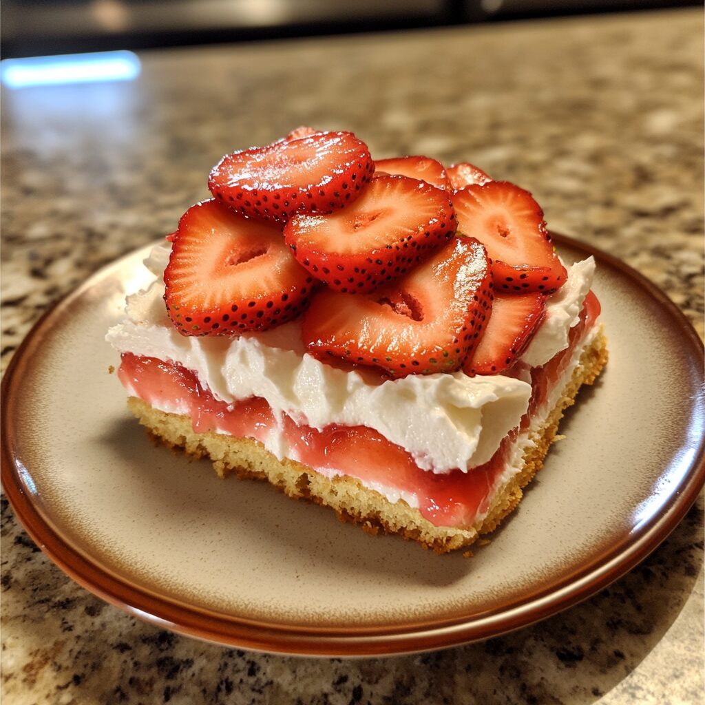 Strawberry Shortcake served on a plate in natural light