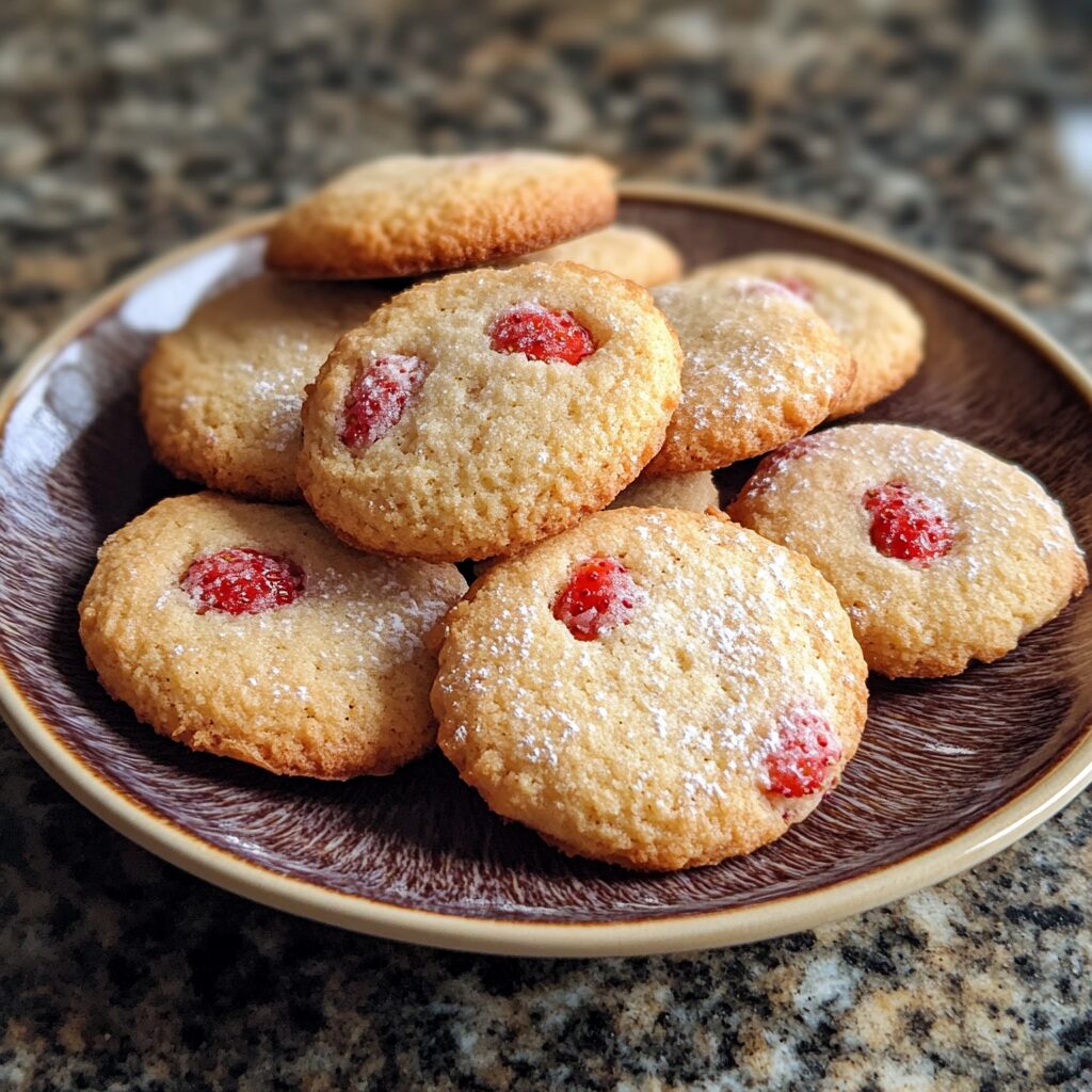 Strawberry Shortcake Cookies served on a plate in natural light