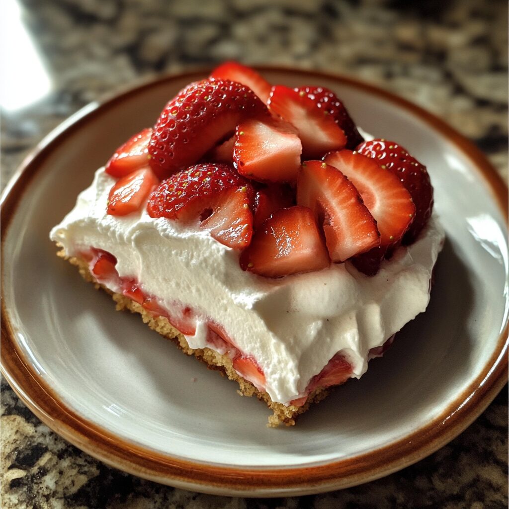 Strawberry Shortcake Inspired Dessert served on a plate in natural light