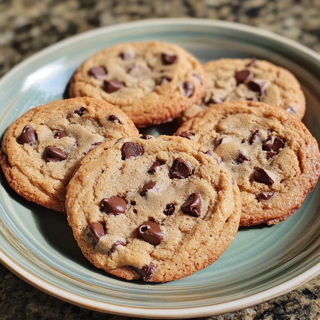 The Best Chocolate Chip Cookies on Earth served on a plate in natural light