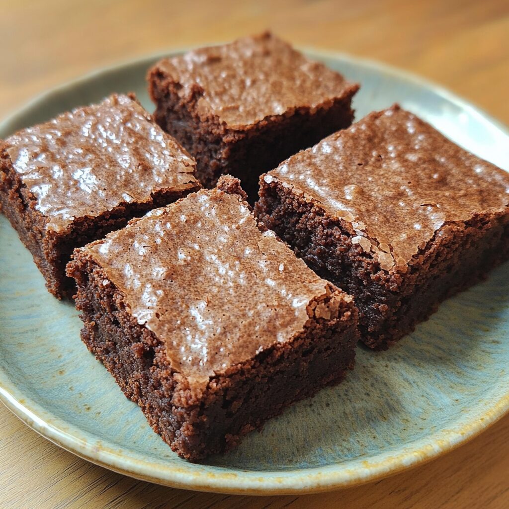 The Fudgiest Brownies served on a plate in natural light