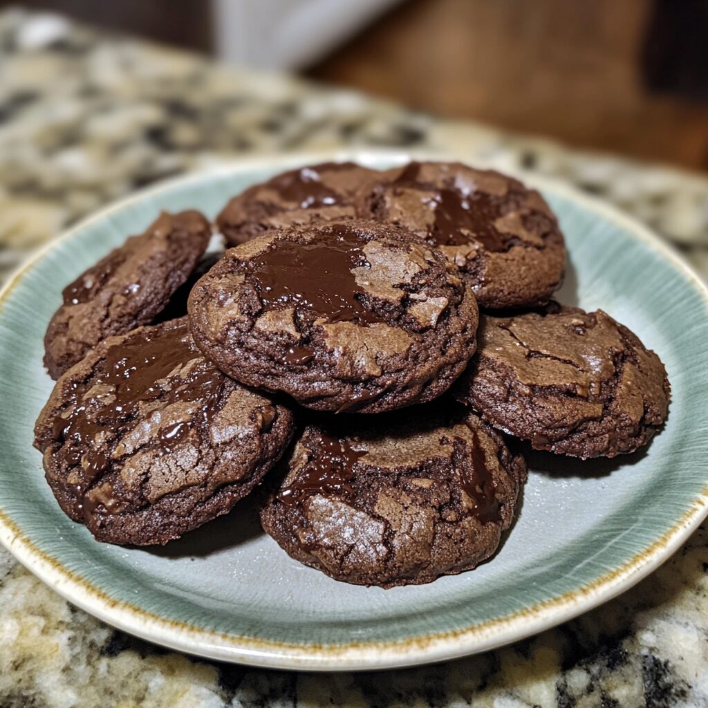 The Ultimate Crumbl Dark Dream Cookies (Rich, Fudgy + Loaded With Chocolate) served on a plate in natural light