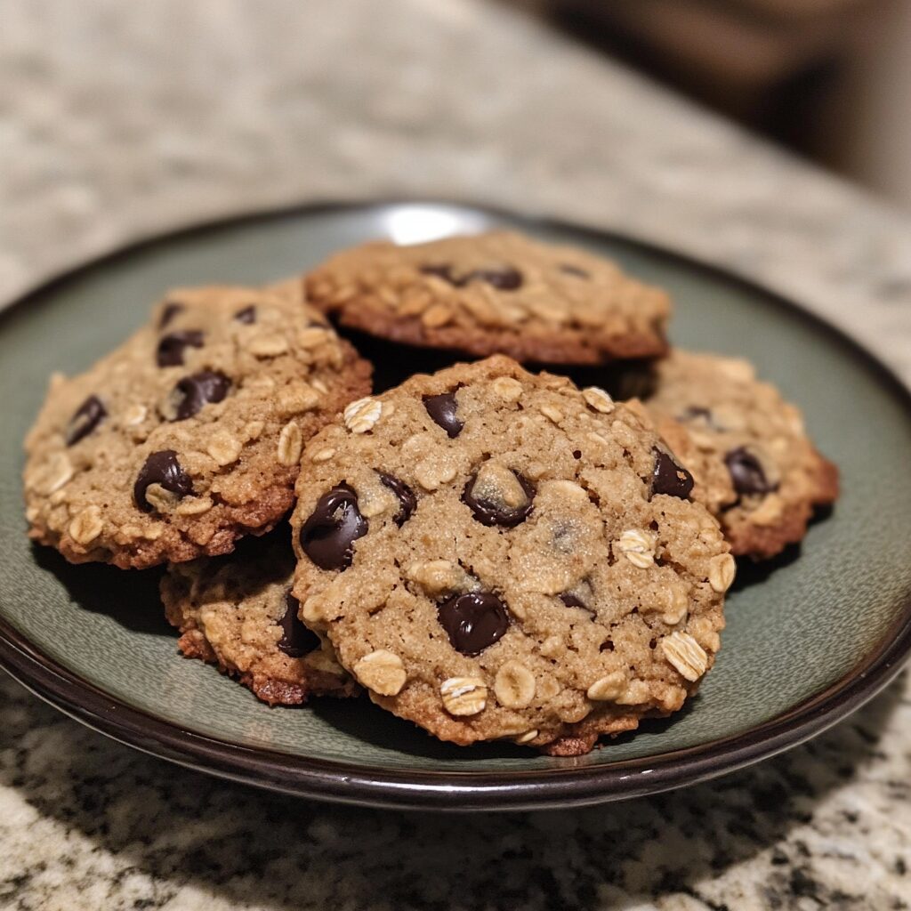 The best oatmeal chocolate chip cookies served on a plate in natural light