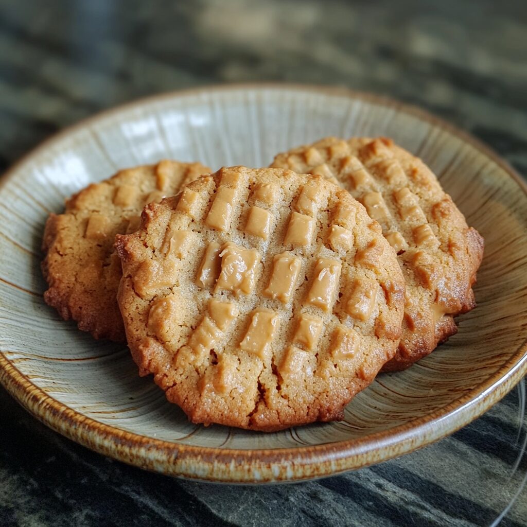 Thick and Chewy Peanut Butter Cookies Recipe served on a plate in natural light