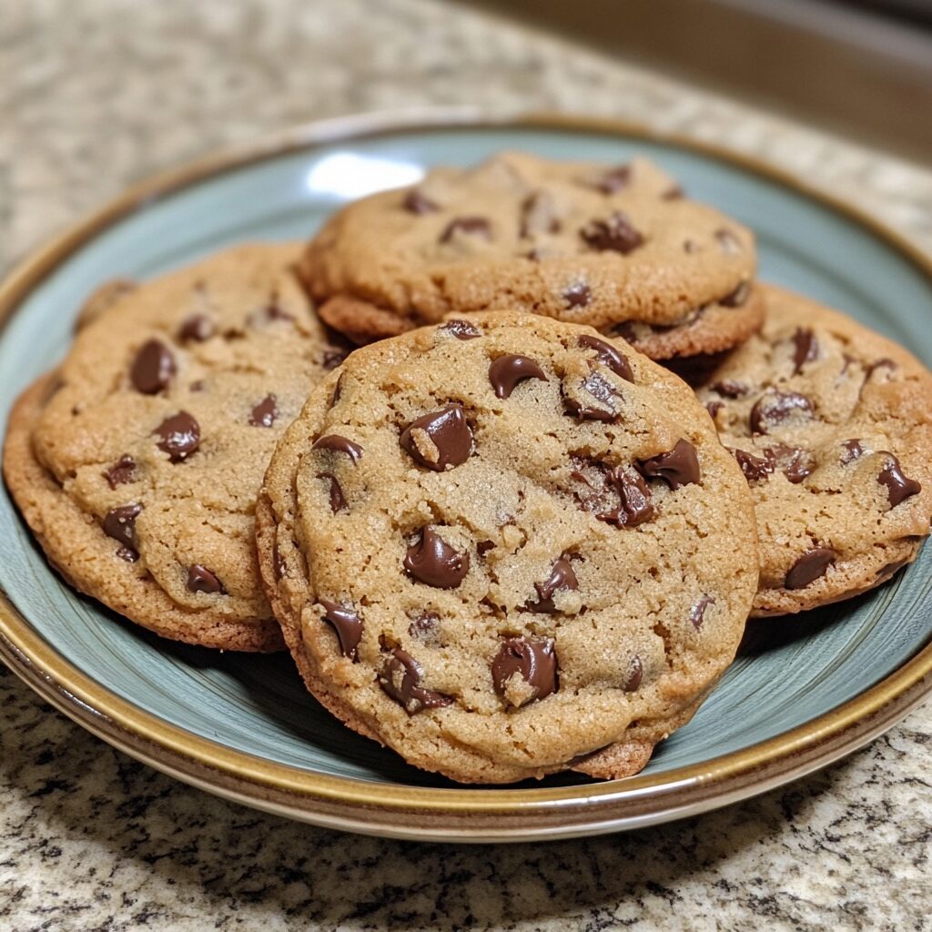Ultra Thick & Chewy Chocolate Chip Cookies My Country Table served on a plate in natural light