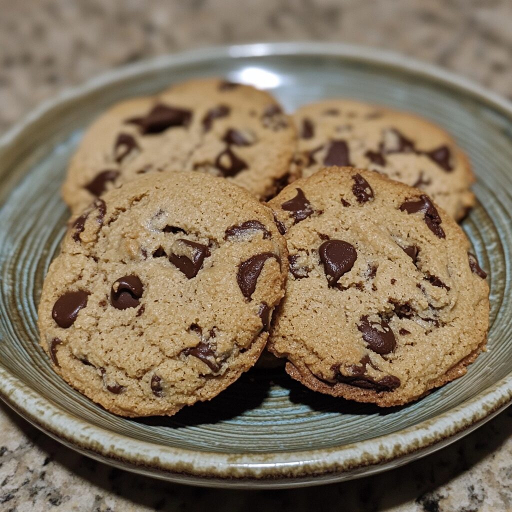 Vegan Chocolate Chip Cookies served on a plate in natural light