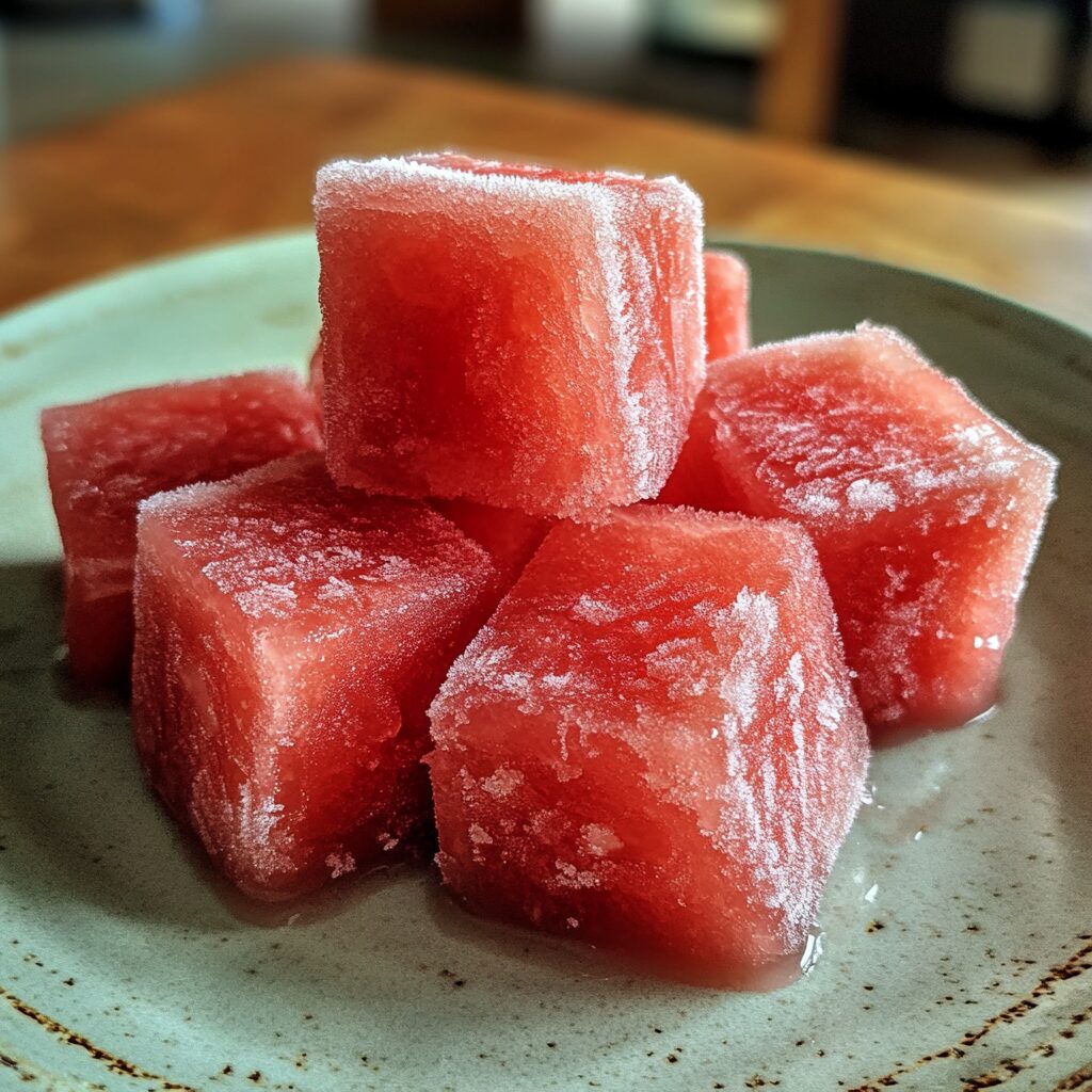 Watermelon Ice served on a plate in natural light