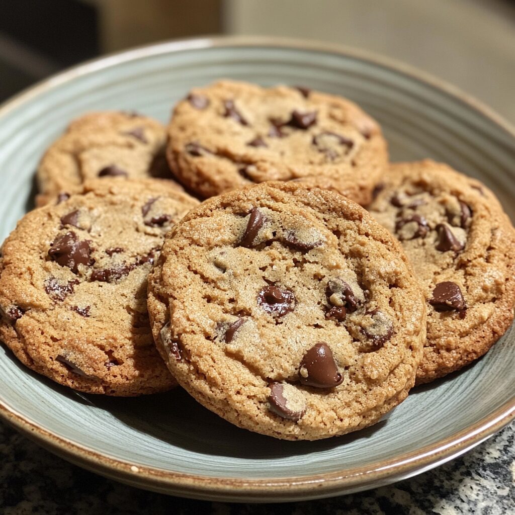 The BEST One Bowl Chocolate Chip Cookies served on a plate in natural light
