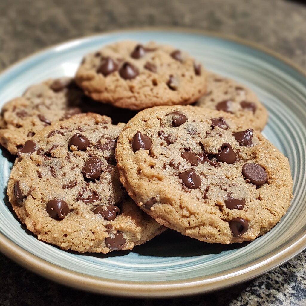 Thick & Chewy Loaded Chocolate Chip Cookies served on a plate in natural light