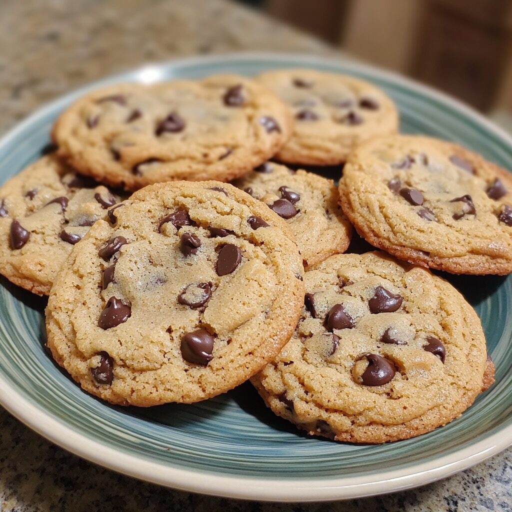BEST Chocolate Chip Cookies (VIDEO + COOKIE BAKING TIPS) served on a plate in natural light