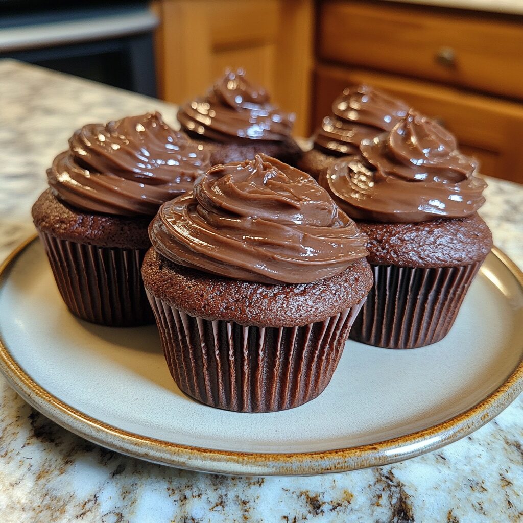 Best Homemade Chocolate Cupcake Recipe Must Try Cupcakes served on a plate in natural light