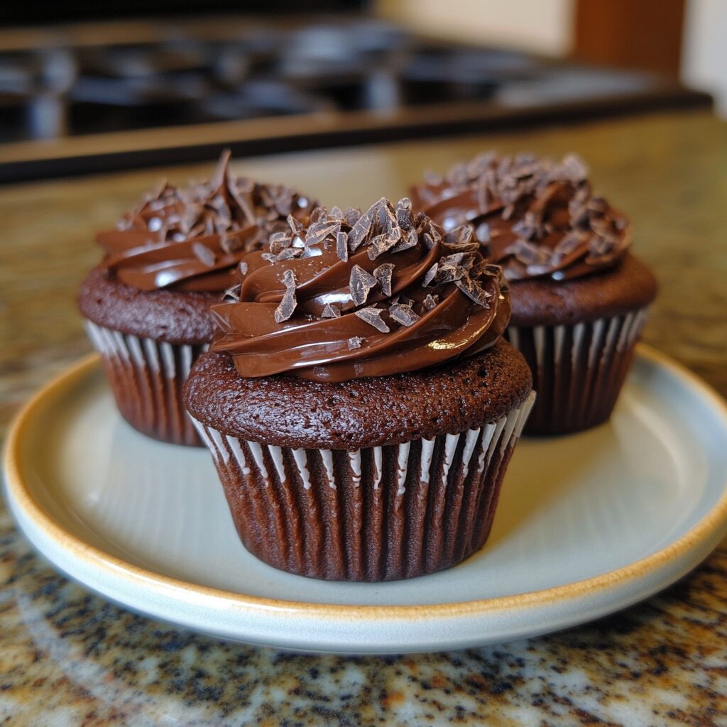 Best Homemade Chocolate Cupcake Recipe served on a plate in natural light