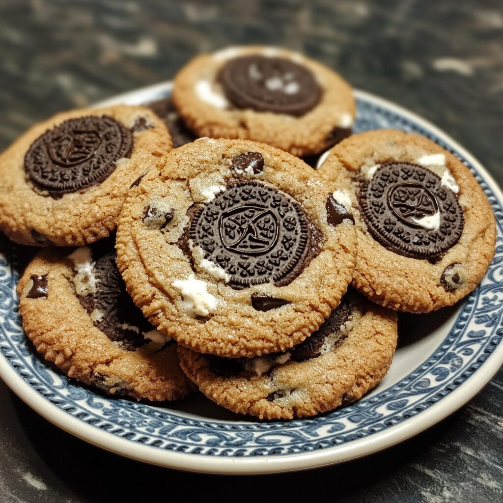 Best Oreo Chocolate Chip Cookies served on a plate in natural light
