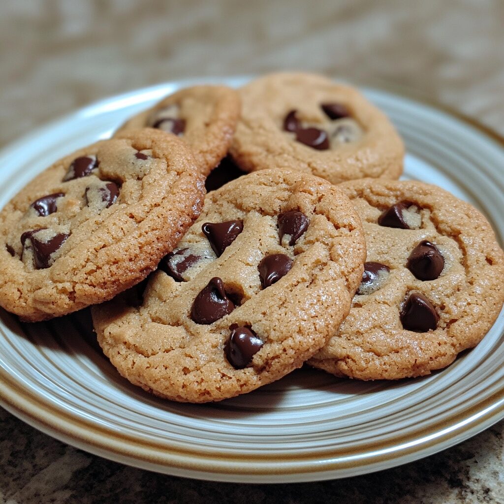 Brown Butter Chocolate Chip Cookie Recipe served on a plate in natural light