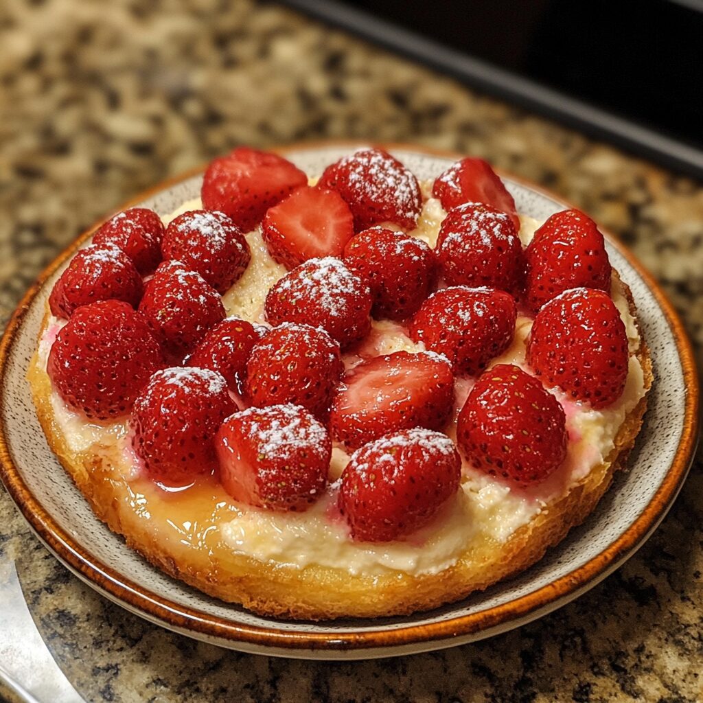 Charlotte Aux Fraises served on a plate in natural light