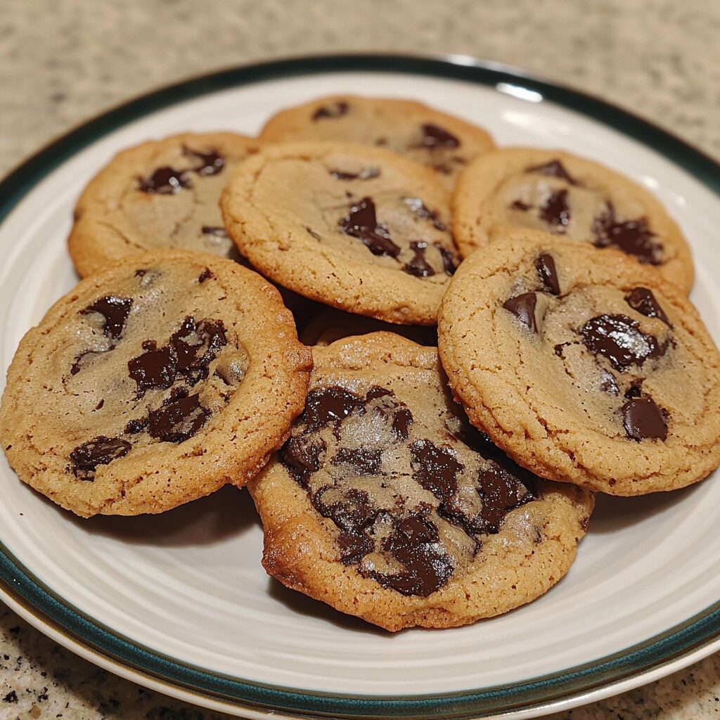 Chewy Chocolate Chip Cookies Soft, Thick & Delicious served on a plate in natural light
