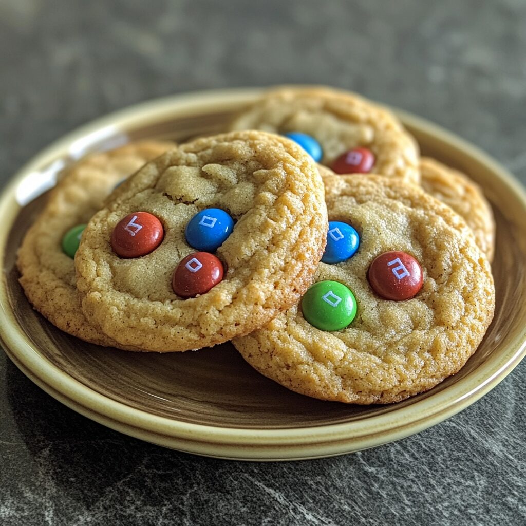 Chocolate M&M Cookies Recipe served on a plate in natural light