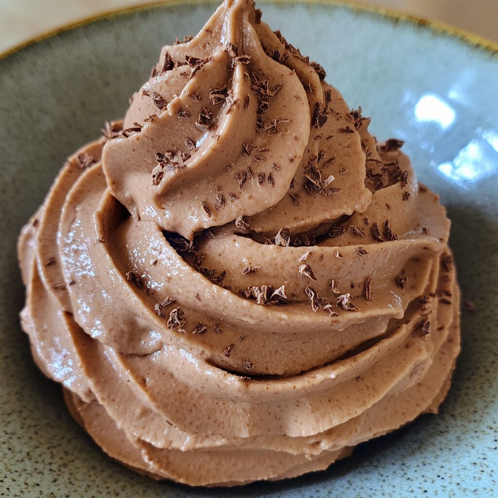 Chocolate Mousse (quick & easy) served on a plate in natural light
