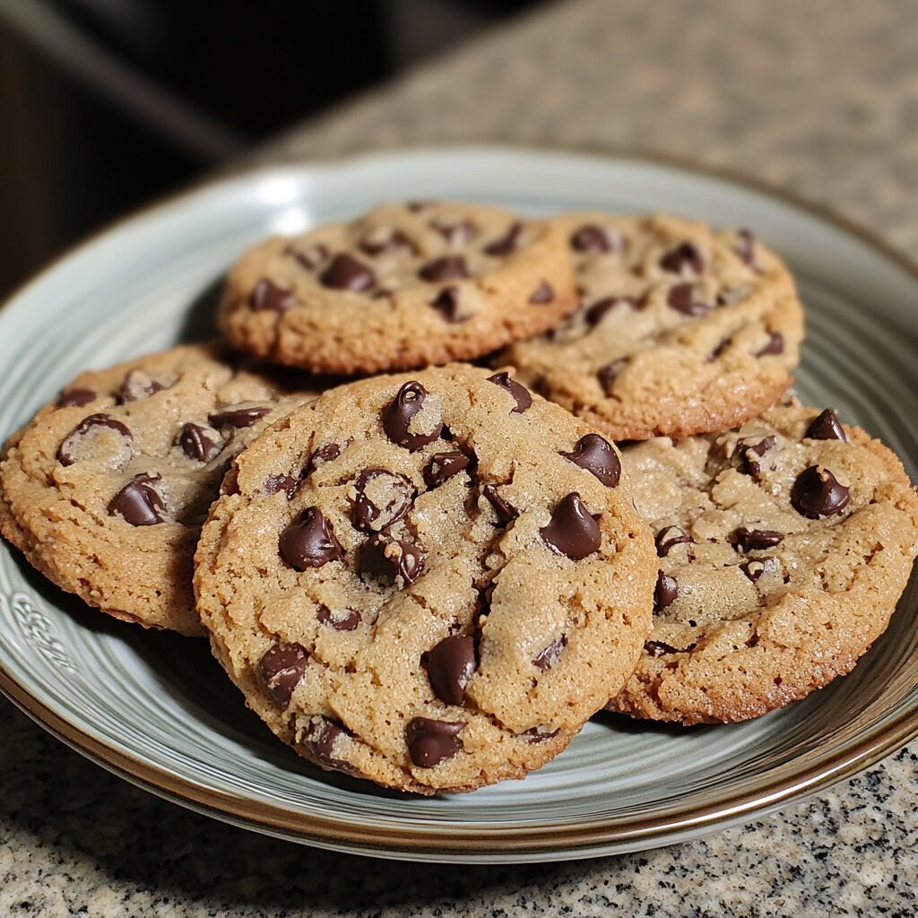 Classic Chocolate Chip Cookies served on a plate in natural light