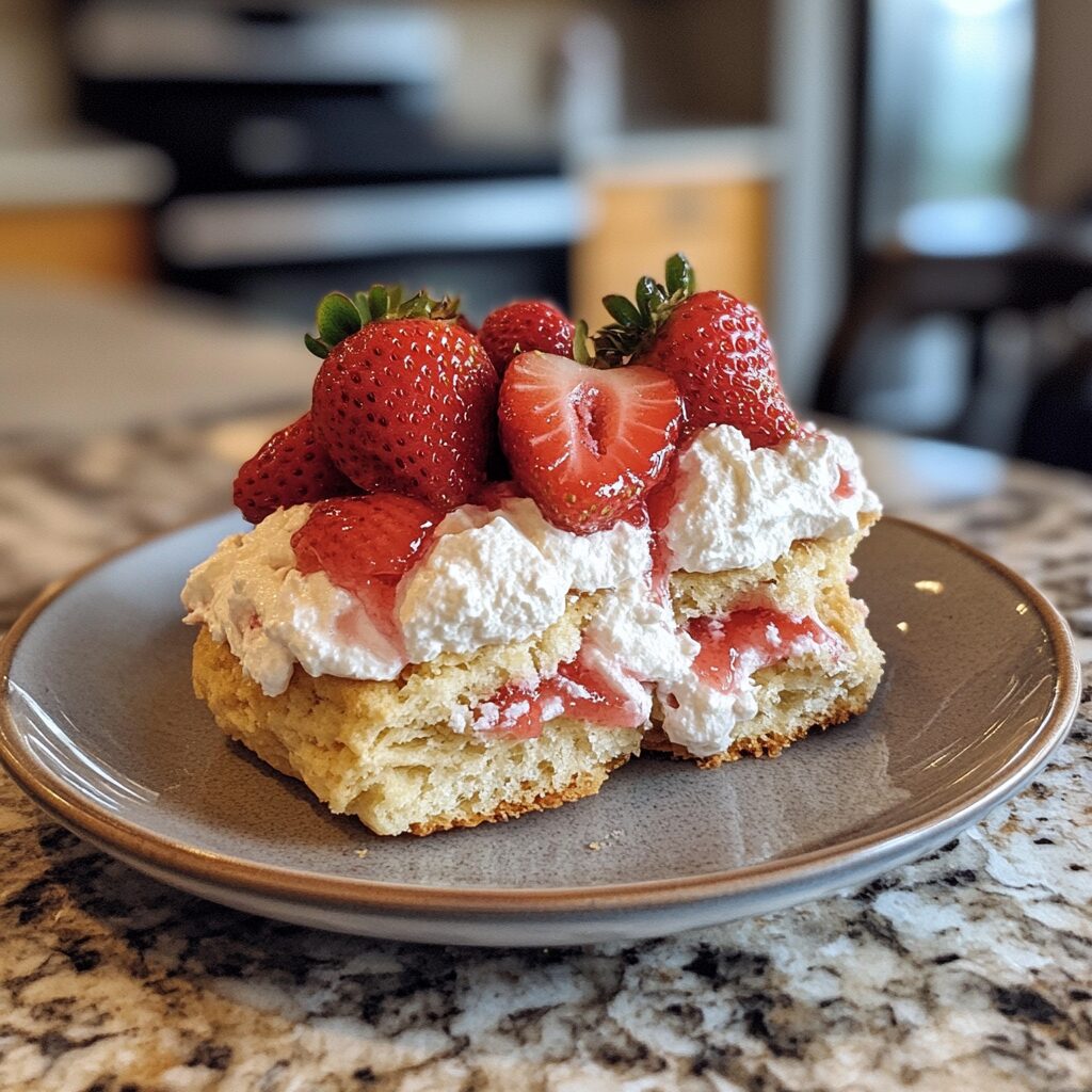 Classic Drop Biscuit Strawberry Shortcake served on a plate in natural light