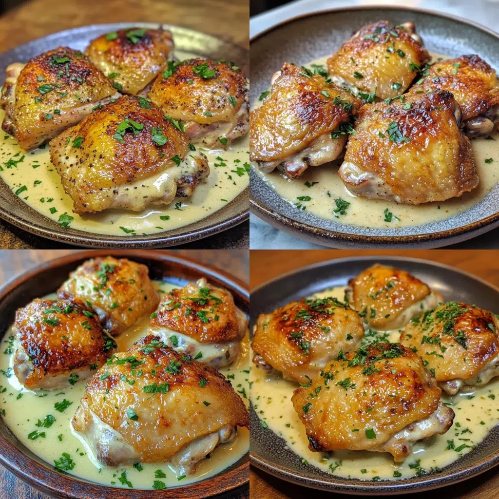 Creamy Oven Baked Chicken Thighs served fresh with rich texture and inviting color