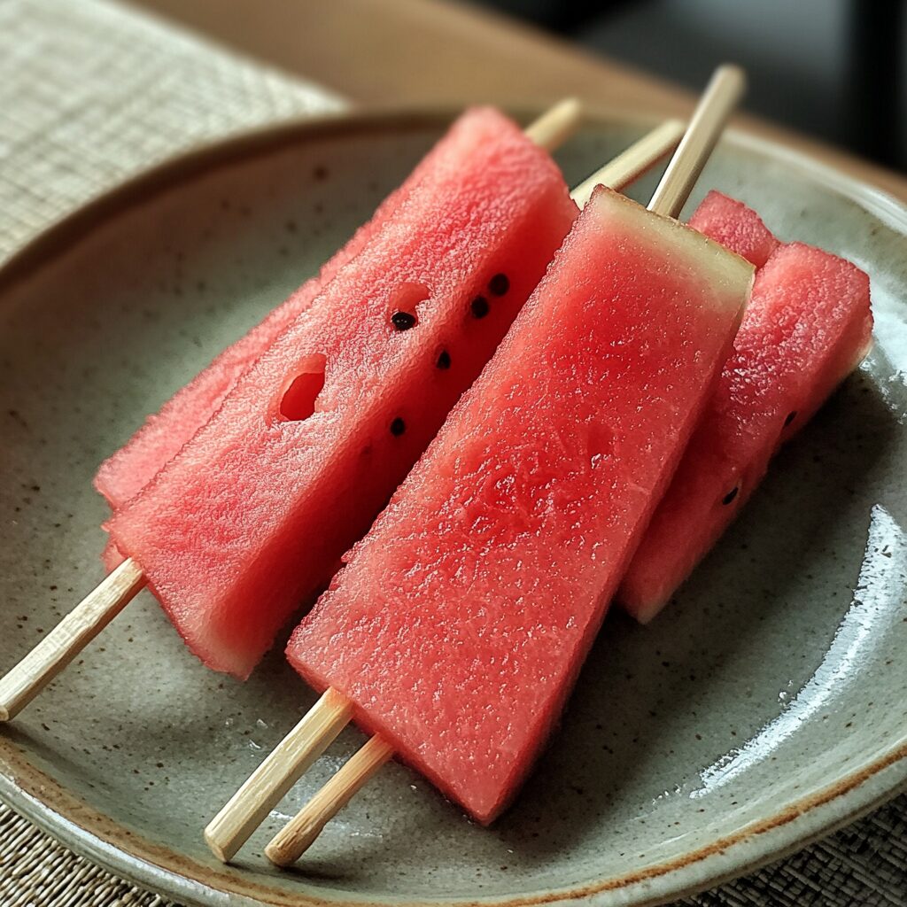 Easily Cut Watermelon Sticks served on a plate in natural light