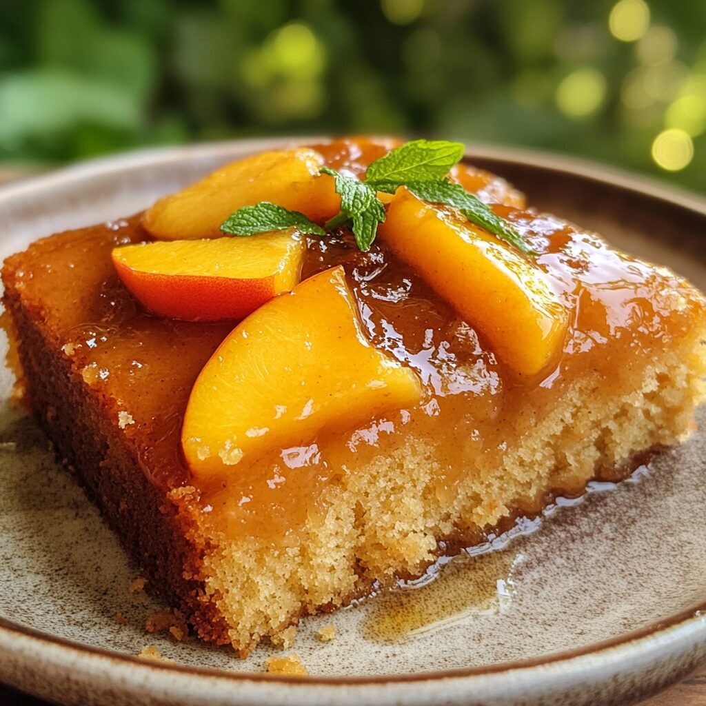 Easy Brown Sugar Peach Cake served fresh with rich texture and inviting color