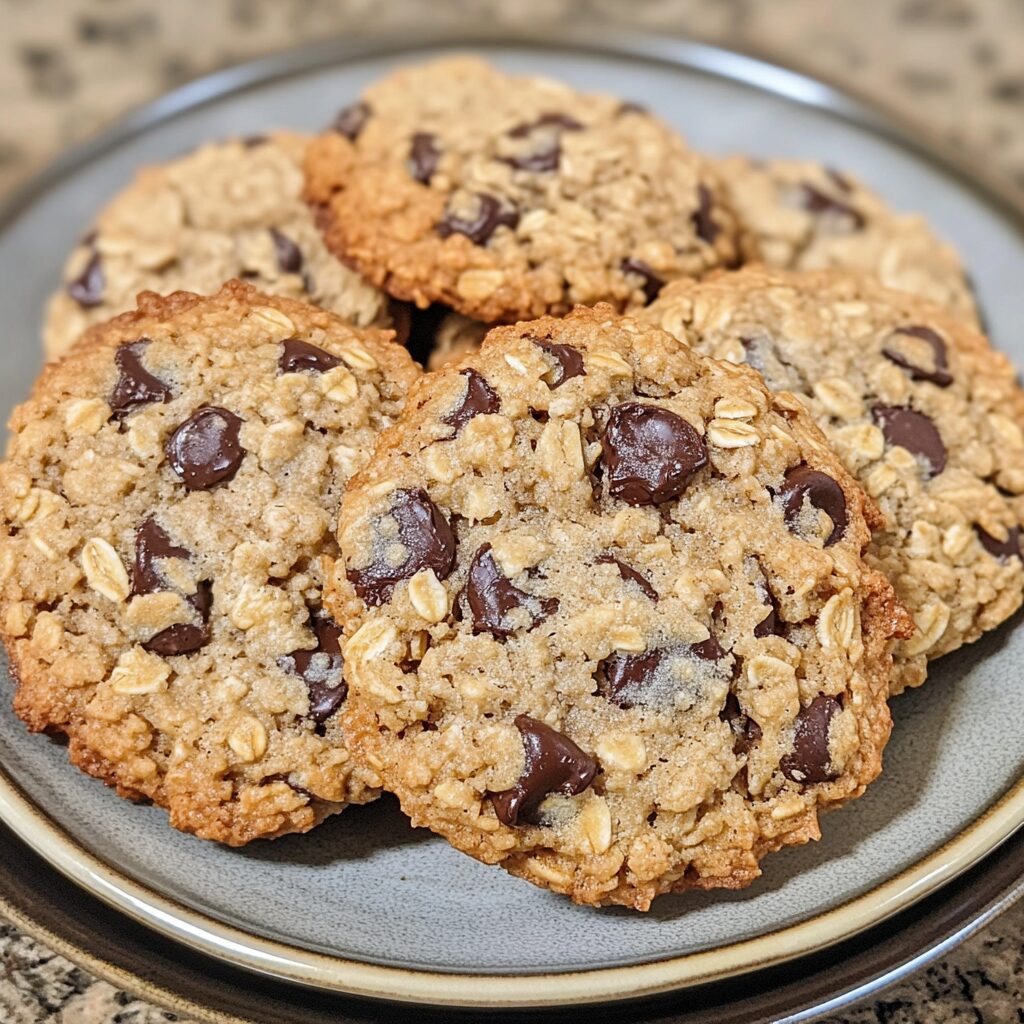 Easy & Healthy Oatmeal Chocolate Chip Cookies Recipe served on a plate in natural light