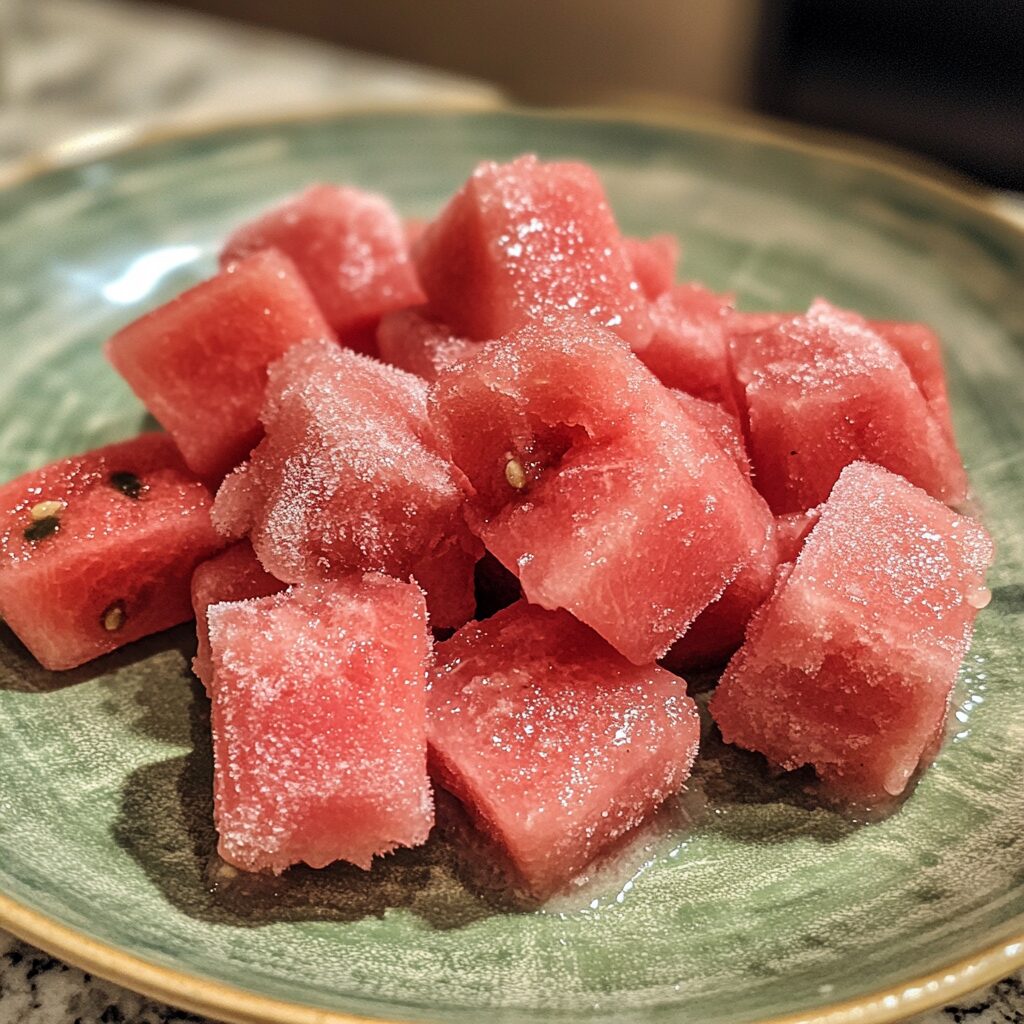 Easy Homemade Watermelon Italian Ice Recipe served on a plate in natural light