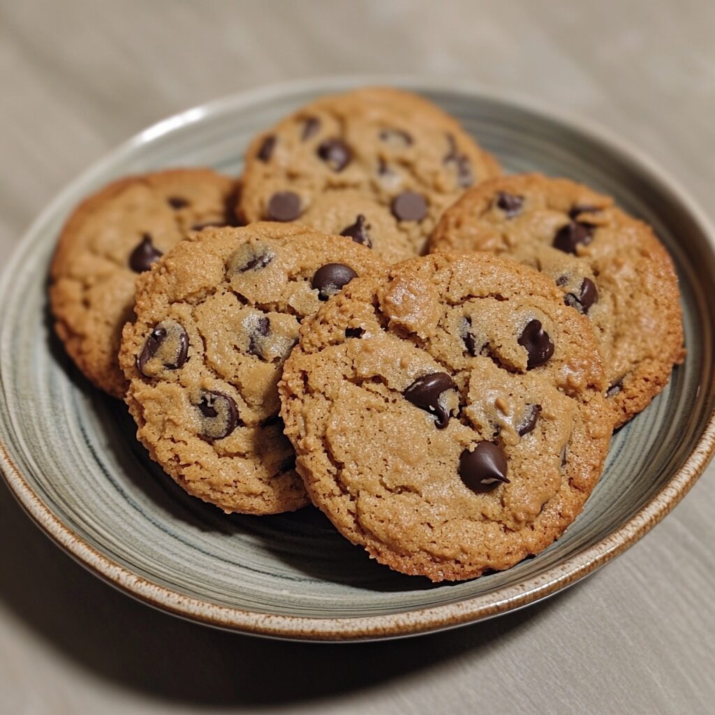 Easy Peanut Butter Chocolate Chip Cookies served on a plate in natural light
