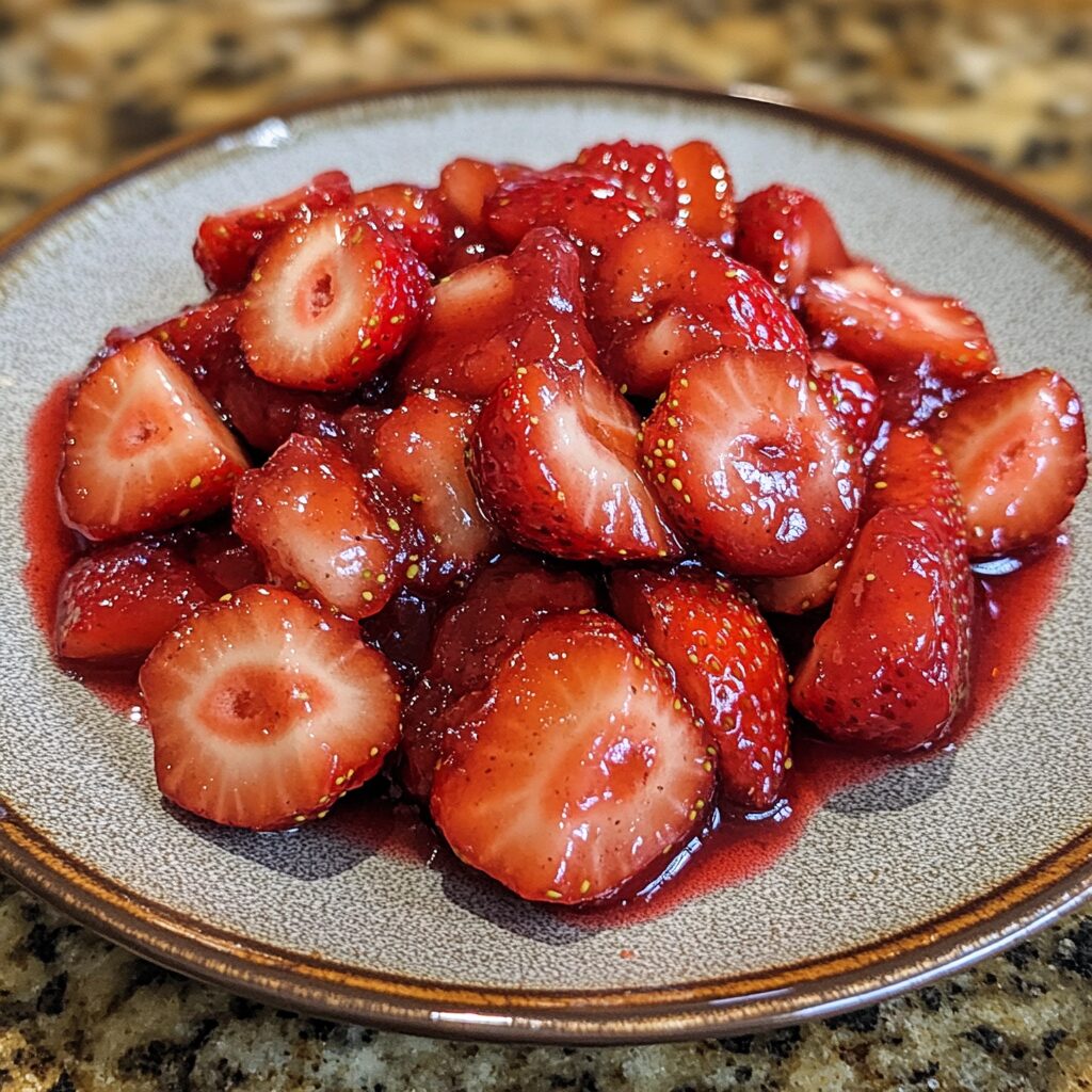 Easy Strawberry Compote (20 Minutes) served on a plate in natural light