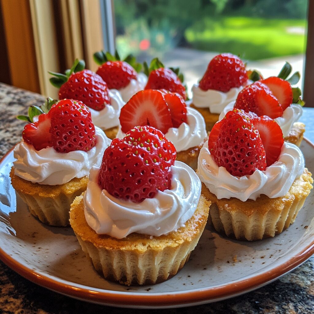 Easy Strawberry Shortcake Cups to Make served on a plate in natural light
