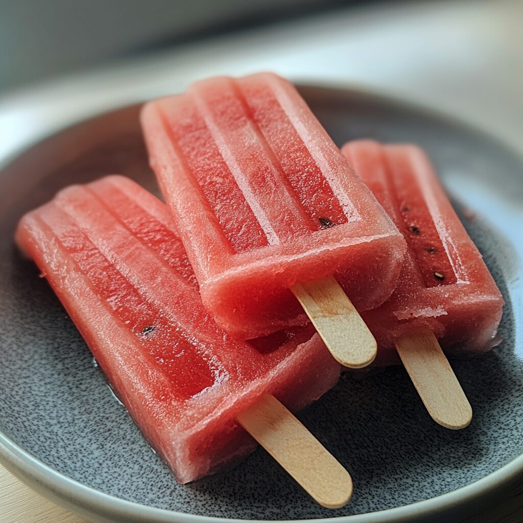 Easy Watermelon Popsicle Recipe served on a plate in natural light