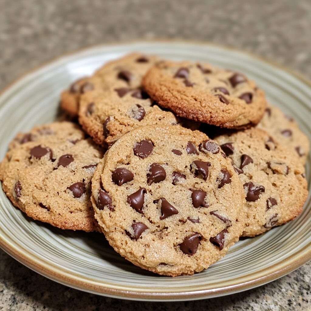Giant Chocolate Chip Cookies served on a plate in natural light