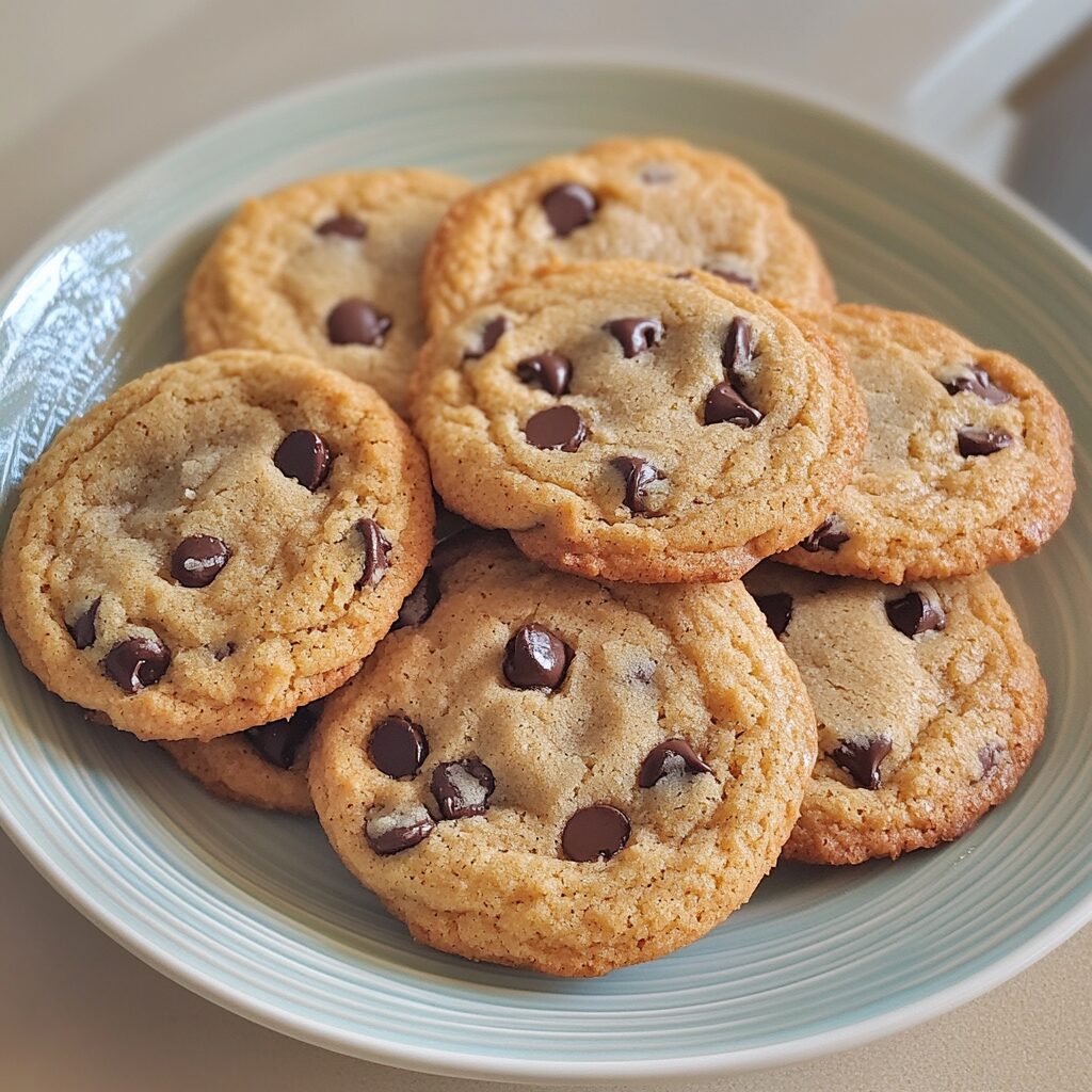 Gluten-Free Brown Butter Chocolate Chip Cookies (Soft & Chewy) served on a plate in natural light