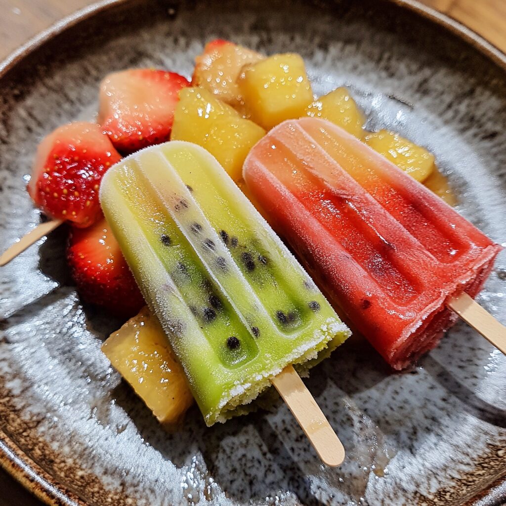 Homemade Ice Pops (Fresh Fruit) served on a plate in natural light
