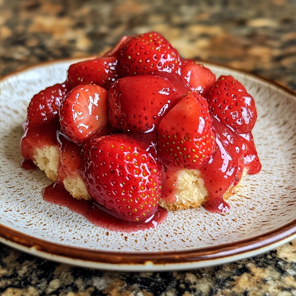 How to Make Strawberry Sauce for Shortcake served on a plate in natural light