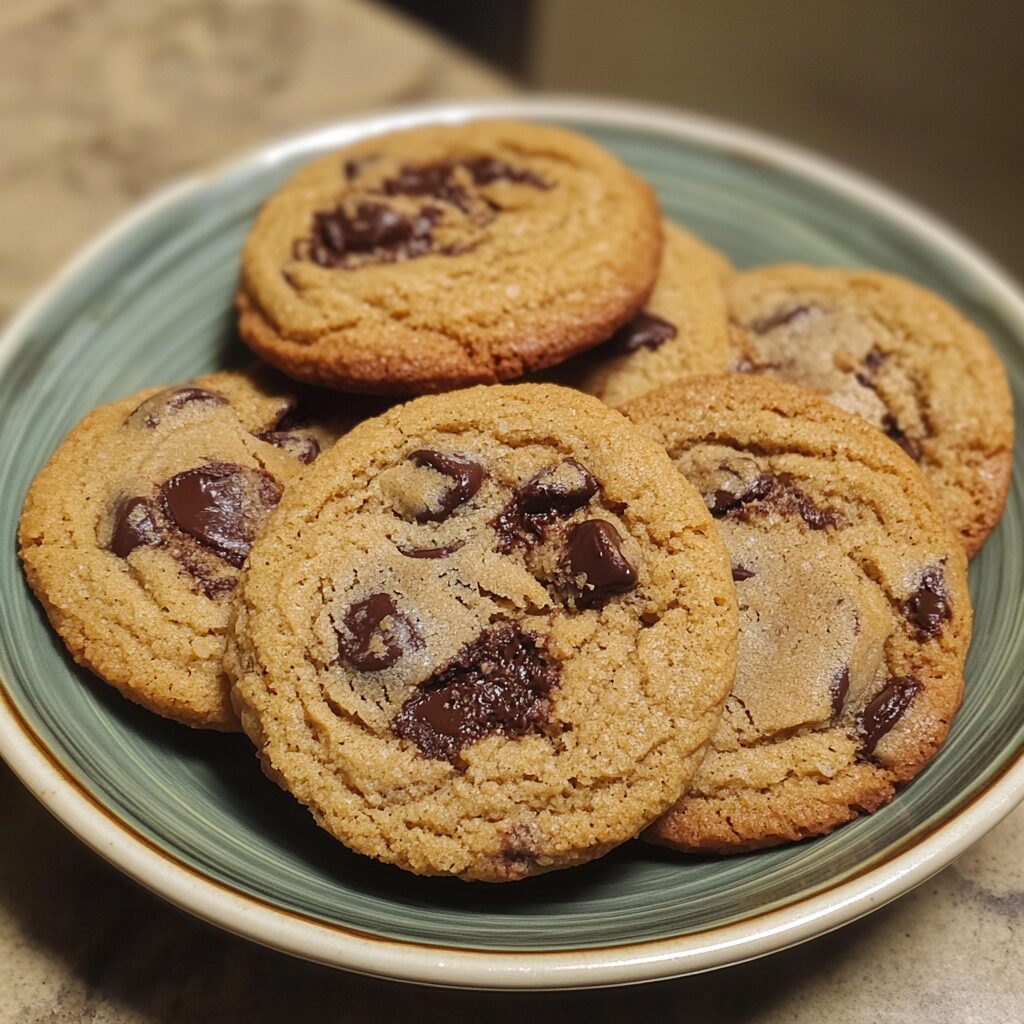 Irresistible Sourdough Discard Chocolate Chip Cookies served on a plate in natural light