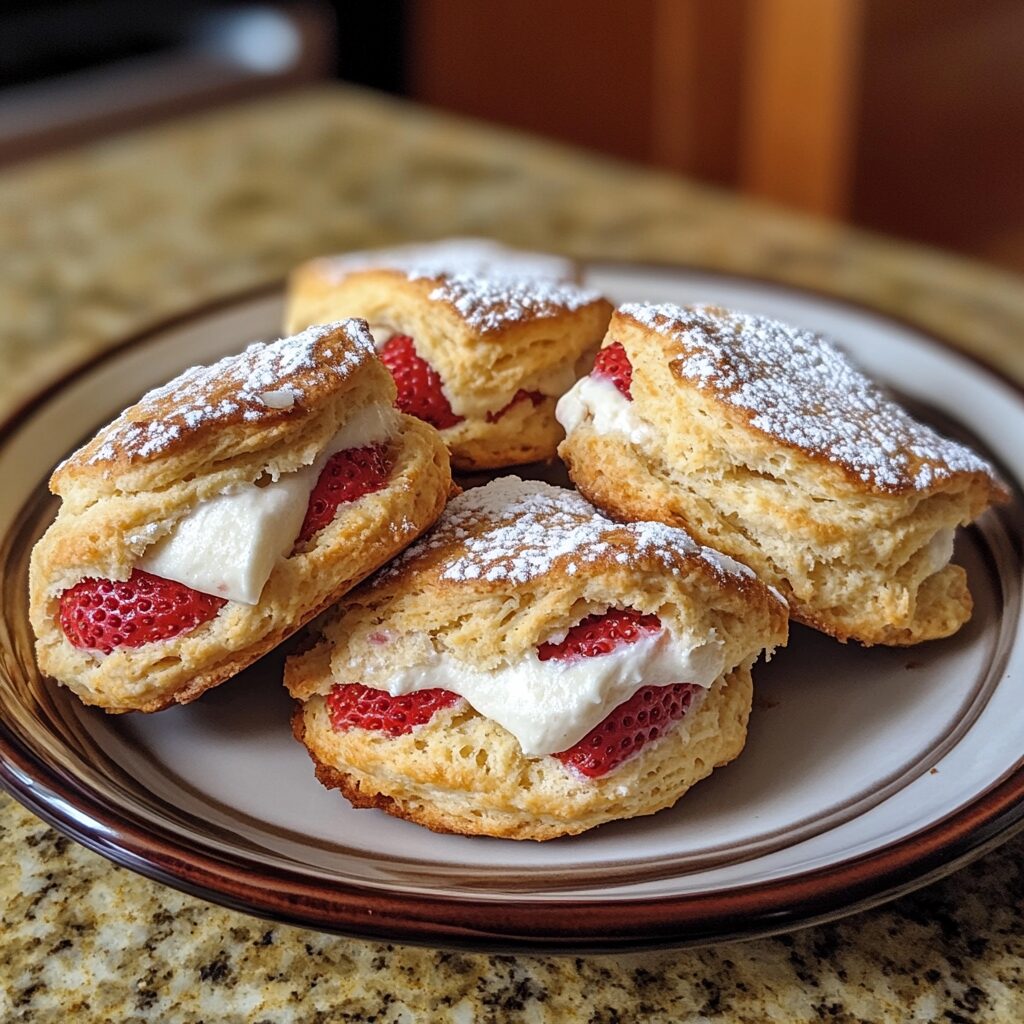 Irresistible Strawberry Lemon Cream Scones served on a plate in natural light