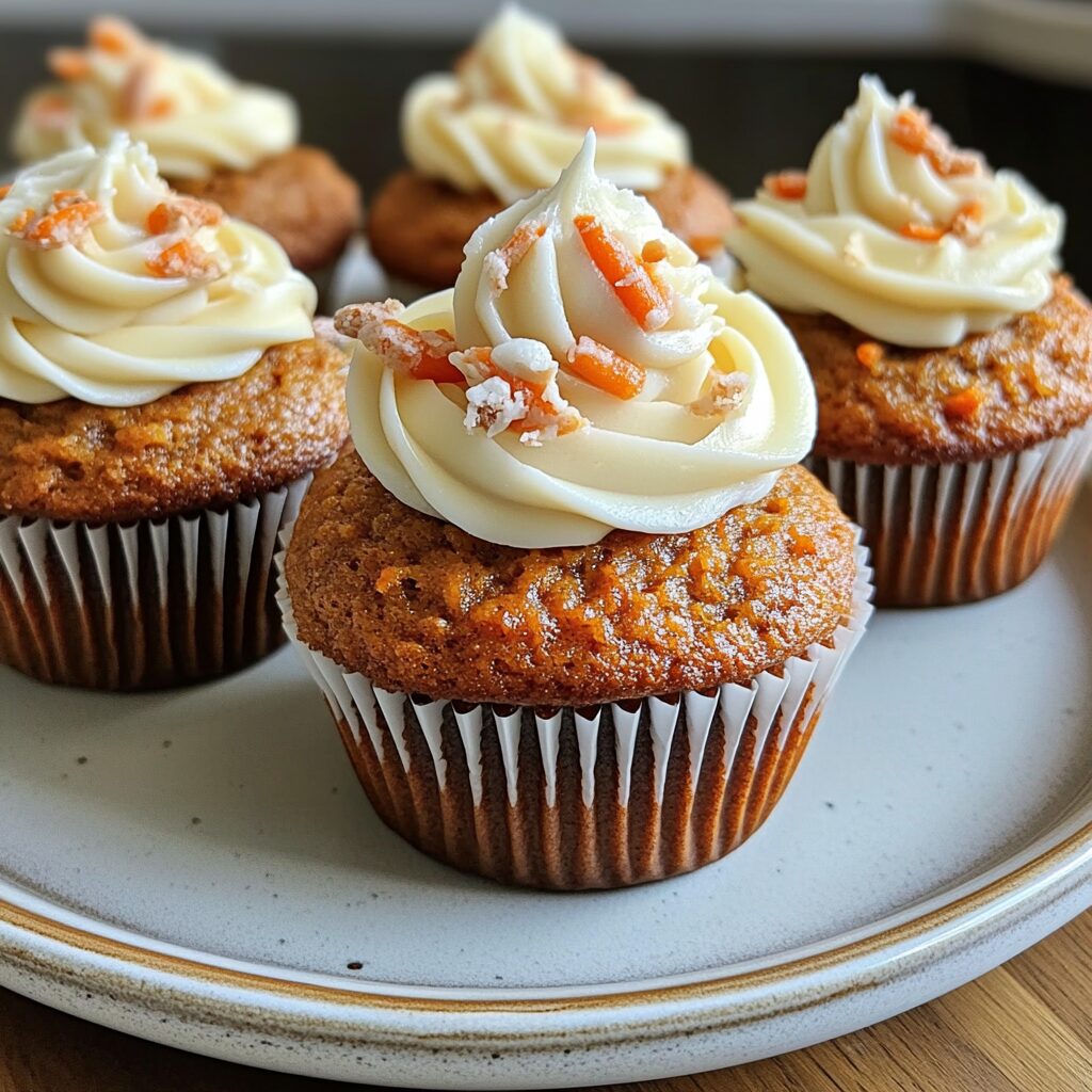 Irresistibly Moist Carrot Cake Cupcakes Recipe Easy Steps served on a plate in natural light