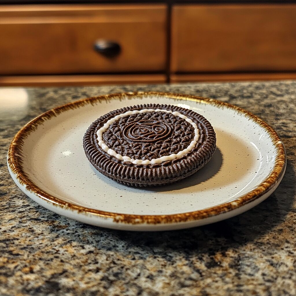 It tastes like an Oreo! served on a plate in natural light