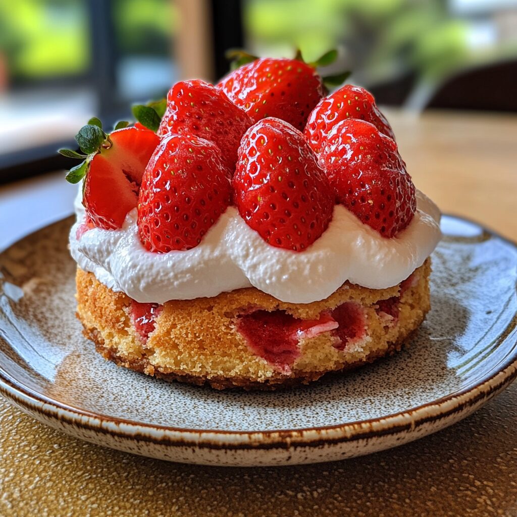 Japanese Strawberry Shortcake Recipe served on a plate in natural light