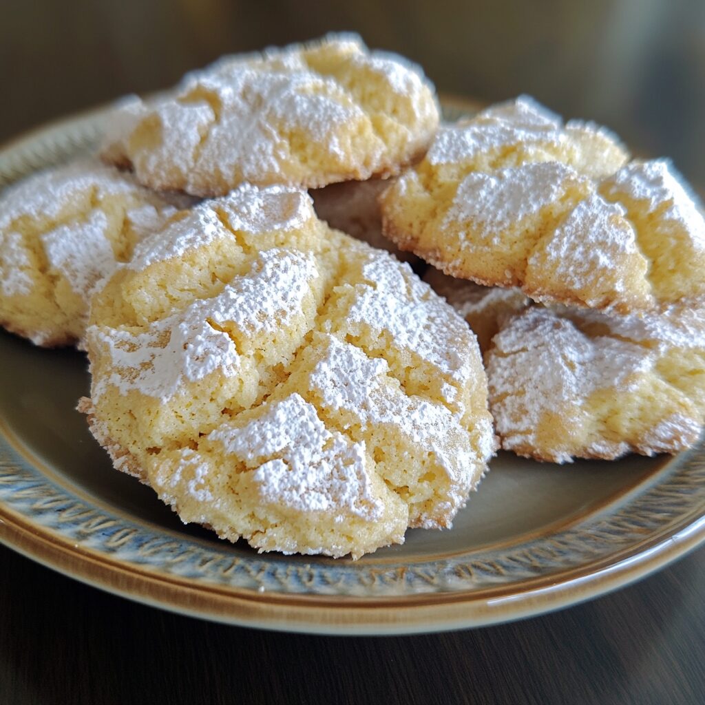 Lemon Crinkle Cookies served on a plate in natural light