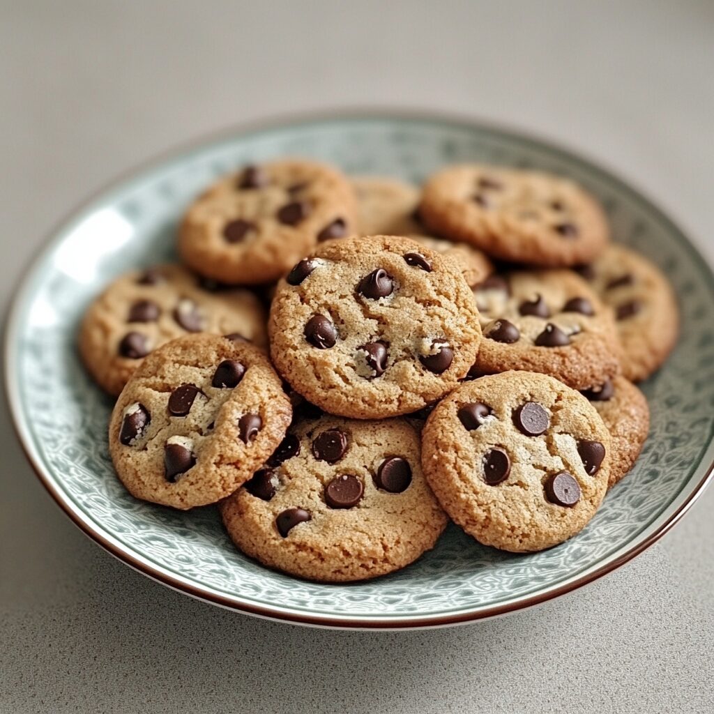 Mini Chocolate Chip Cookies served on a plate in natural light