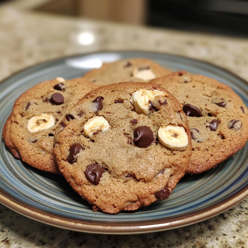 Mouthwatering Banana Bread Chocolate Chip Cookies served on a plate in natural light