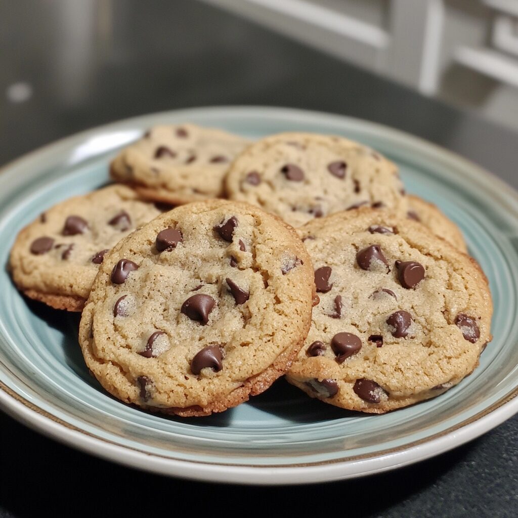 My Favorite Chewy Chocolate Chip Cookies served on a plate in natural light