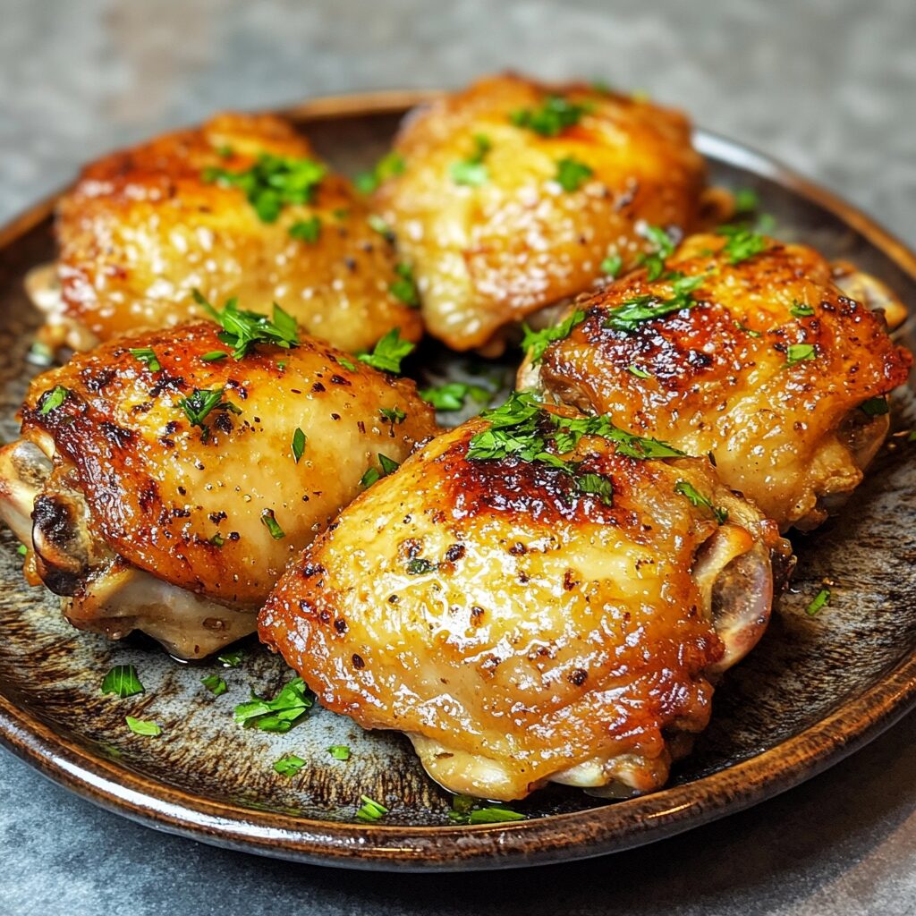 Oven Baked Chicken Thighs served fresh with rich texture and inviting color